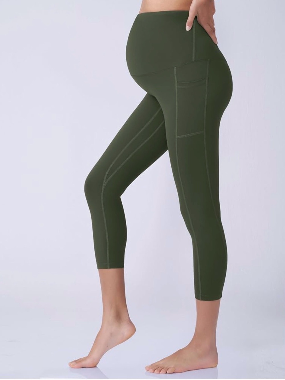 Maternity Olive Green High-Rise Support Leggings with Side Pocket Poshdivah